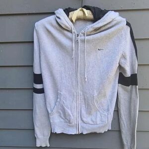 Nike Navy Gray Zip Up Cardigan Sweater with Hood size Medium